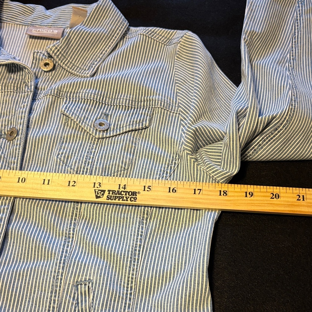 Chico's Blue and White Railroad Striped Denim Jacket - Picture 3 of 9